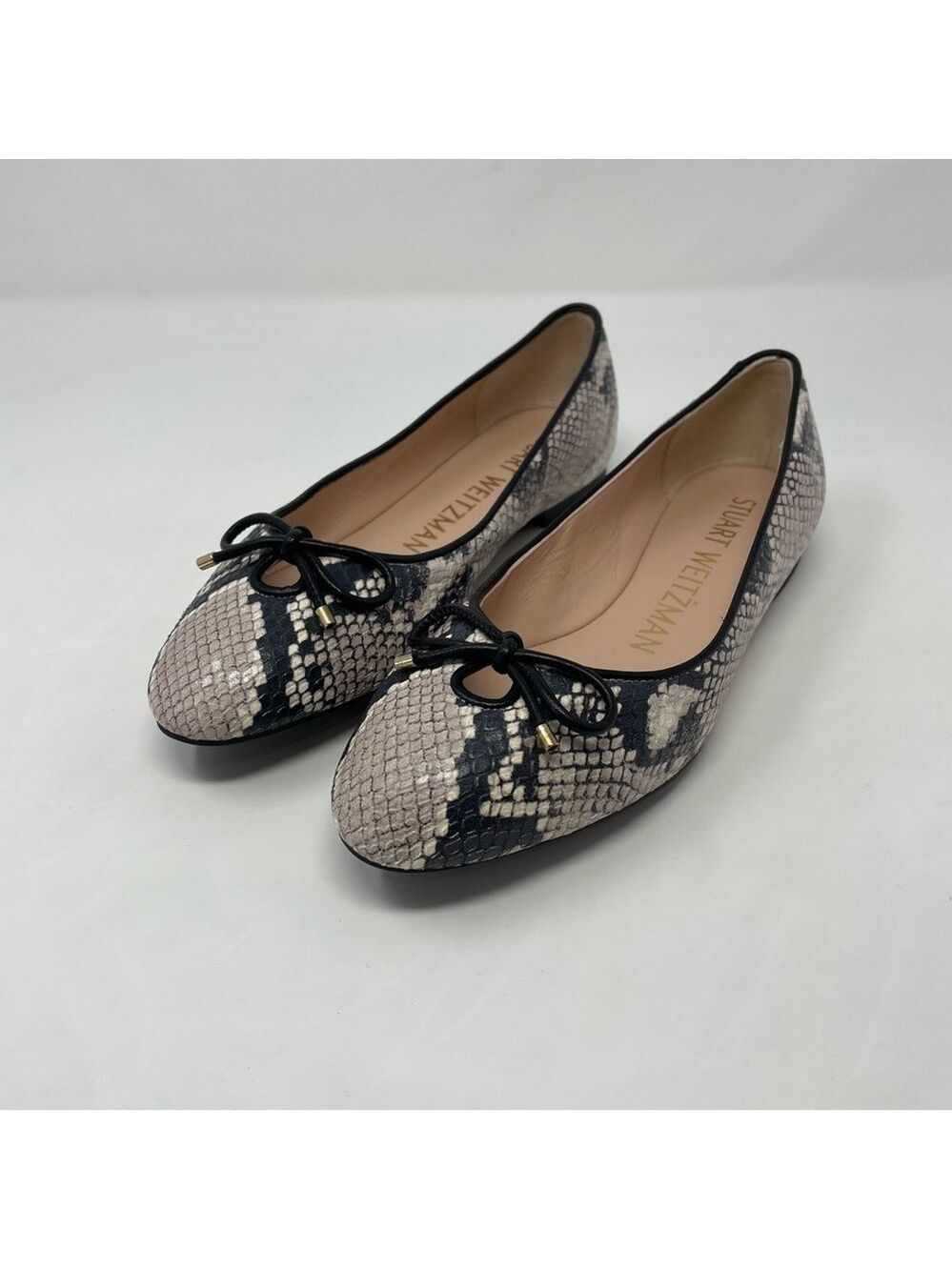 Nib Stuart Weitzman Gabby Ballet Leather Snakeskin Print Flats Roccia - Sz 7 - Picture 3 of 9